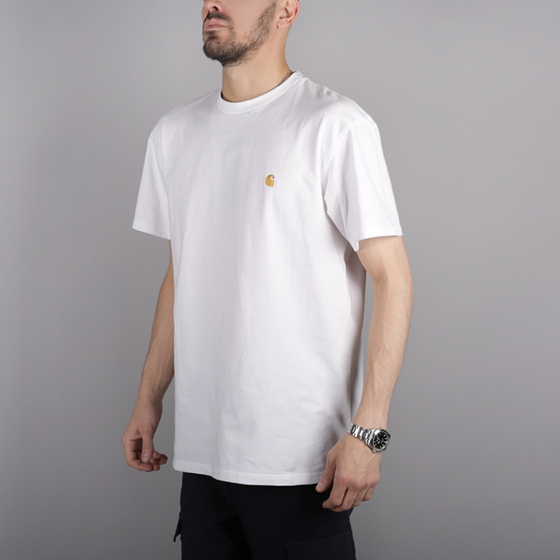 мужская белая футболка Carhartt WIP S/S Chase T-Shirt i026391-white/gold - цена, описание, фото 3