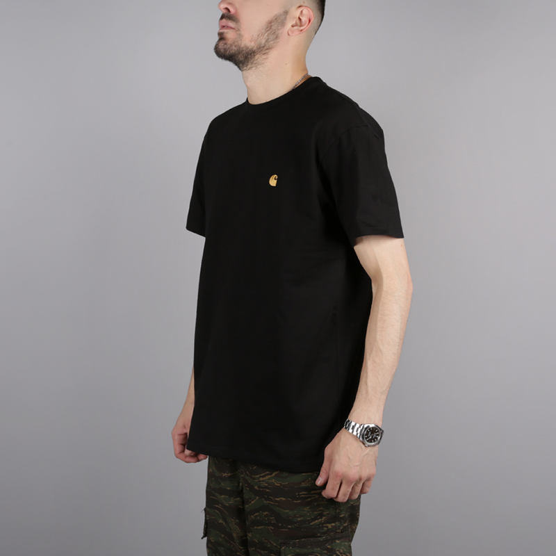 мужская черная футболка Carhartt WIP S/S Chase T-Shirt i026391-black/gold - цена, описание, фото 3