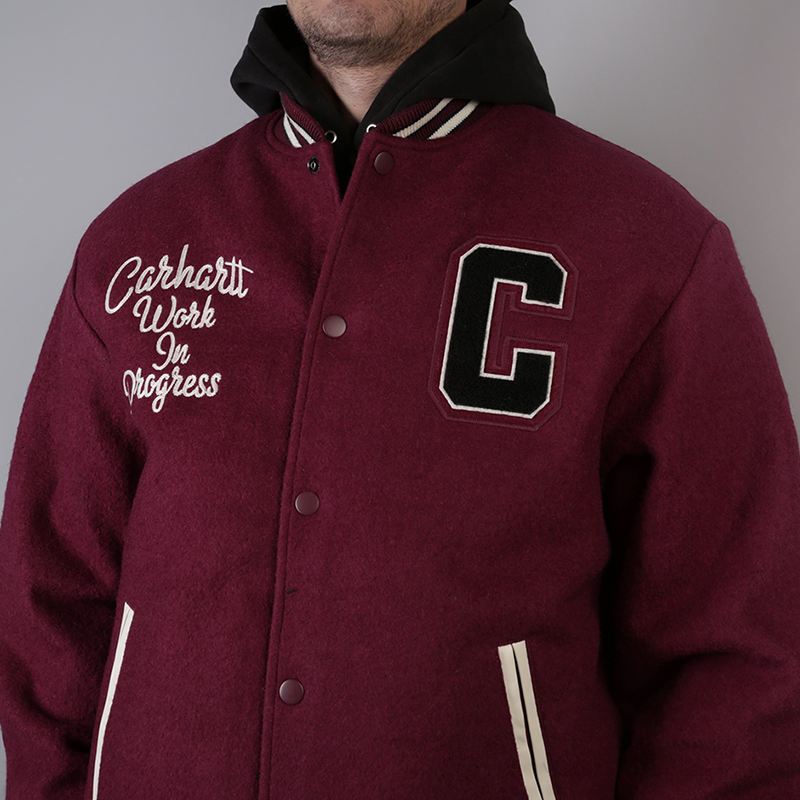 мужская бордовая куртка Carhartt WIP Pembroke Varsity i025105-mulberry/wax - цена, описание, фото 3