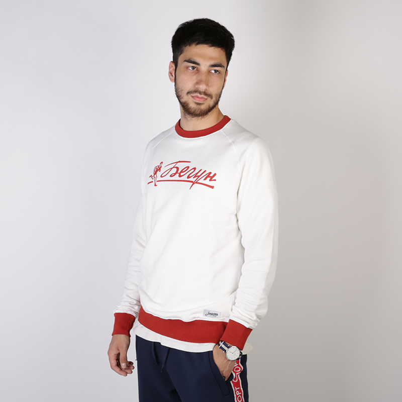 мужская бежевая толстовка Запорожец heritage Hoodies Runner Crewneck Runner-белый - цена, описание, фото 2