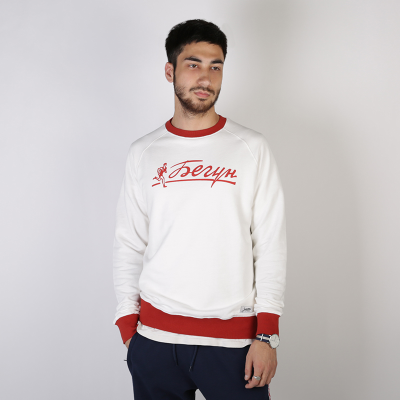 Мужская толстовка Запорожец heritage Hoodies Runner Crewneck (Runner-белый)  - цена, описание, фото 1