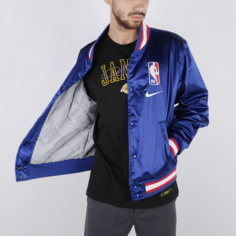 мужская синяя куртка Nike NBA Varsity Satin Jacket CI1751-495 - цена, описание, фото 2