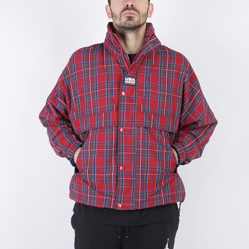 мужская красная куртка Nike Plaid Swoosh Stripe Jacket CD6375-657 - цена, описание, фото 1