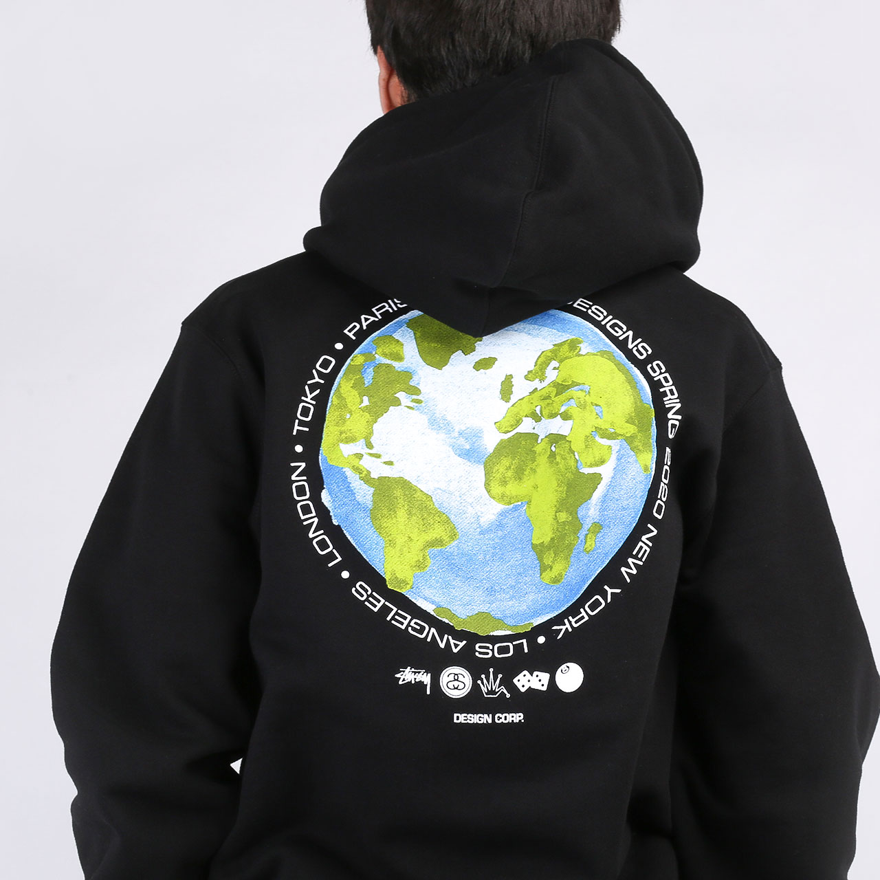 мужская черная толстовка Stussy GLOBAL DESIGN CORP. HOODY 1924506-black - цена, описание, фото 2