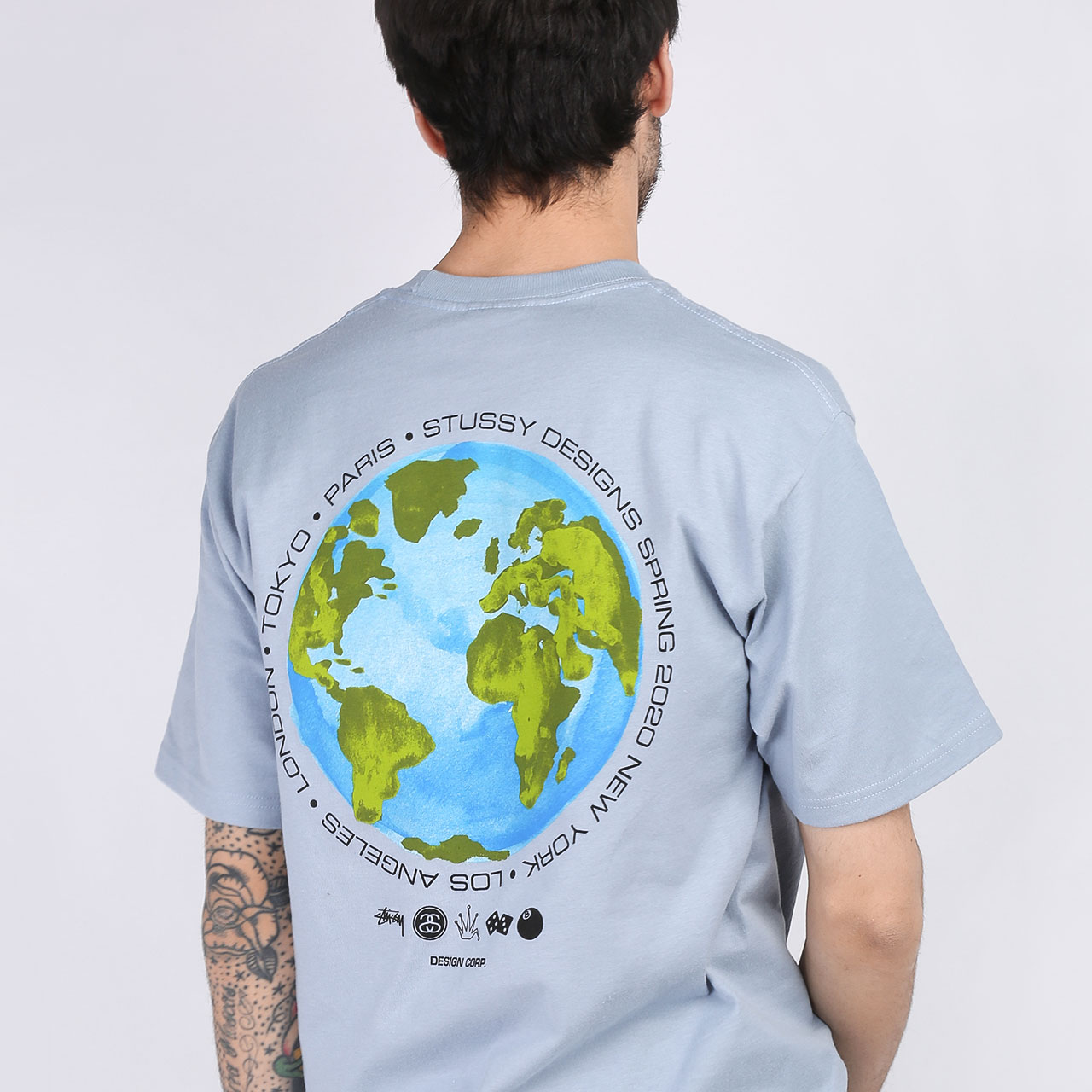 мужская голубая футболка Stussy T-SHIRT GLOBAL DESIGN 1904506-slate - цена, описание, фото 3