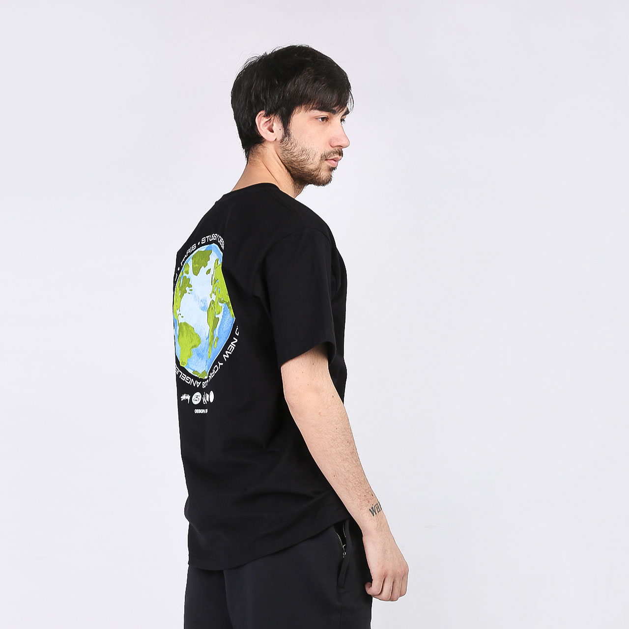 мужская черная футболка Stussy T-SHIRT GLOBAL DESIGN 1904506-black - цена, описание, фото 1