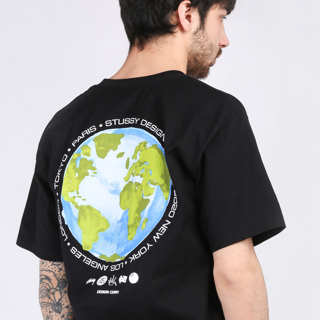 мужская черная футболка Stussy T-SHIRT GLOBAL DESIGN 1904506-black - цена, описание, фото 2