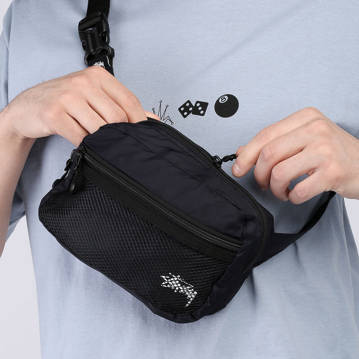  черная сумка Stussy Light Weight Waist Bag 134210-black - цена, описание, фото 2