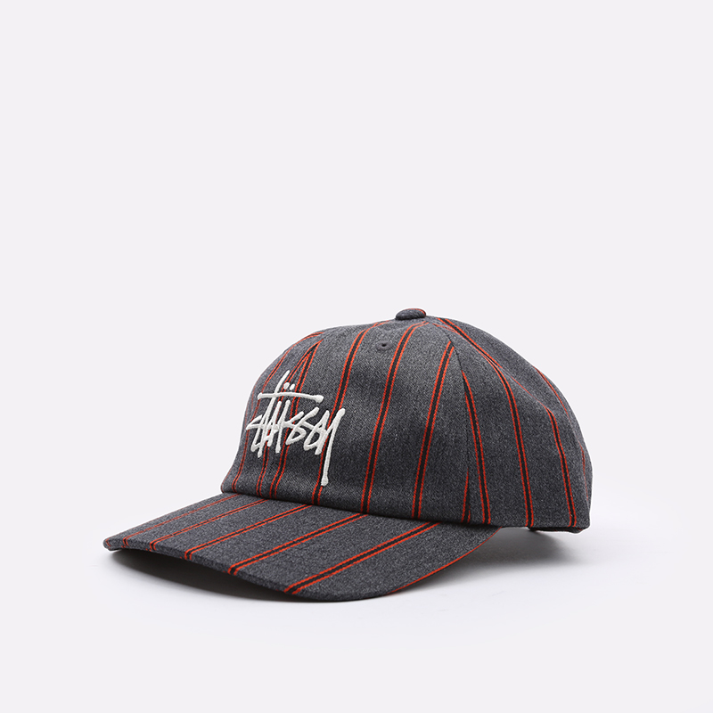  серая кепка Stussy Big Logo Striped Cap 131926-charcoal - цена, описание, фото 1