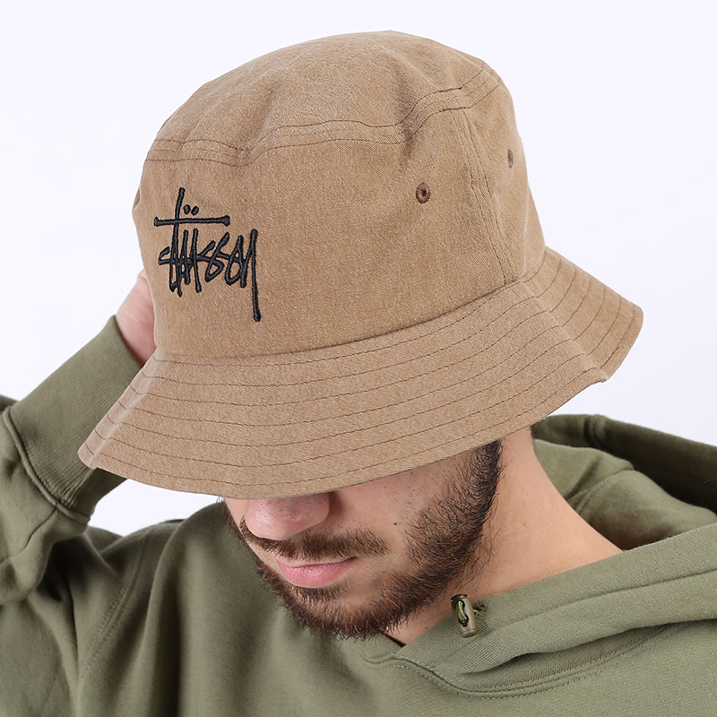 

Панама Stussy, Коричневый, Big logo Canvas Bucket Hat