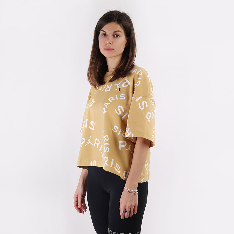 женская бежевая футболка Jordan Paris Saint-Germain Boxy Short-Sleeve T-Shirt CU5696-723 - цена, описание, фото 1