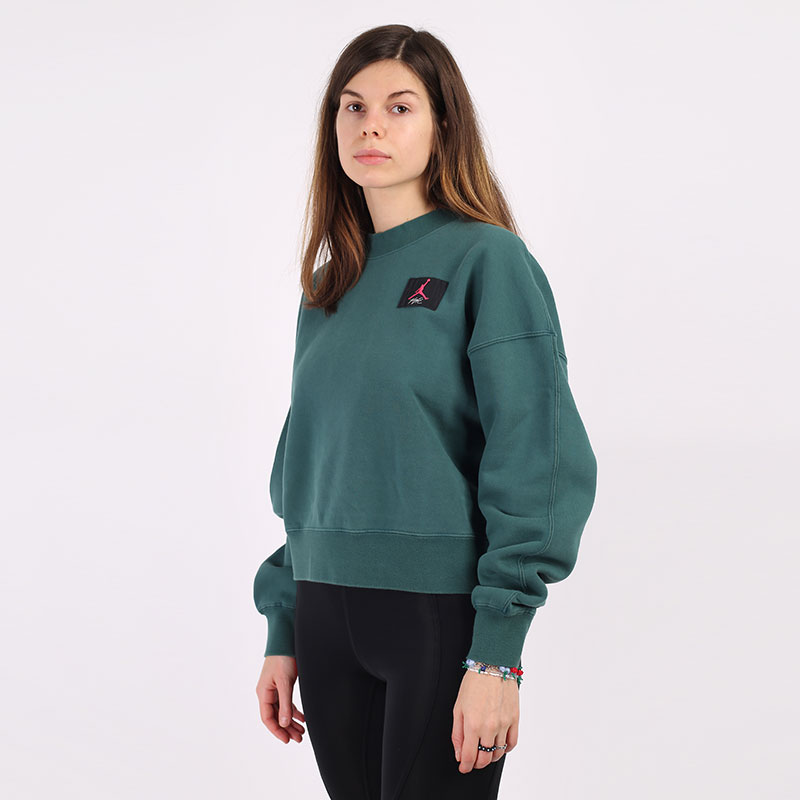 женская зеленая толстовка Jordan Flight Fleece Crew CV7783-370 - цена, описание, фото 1