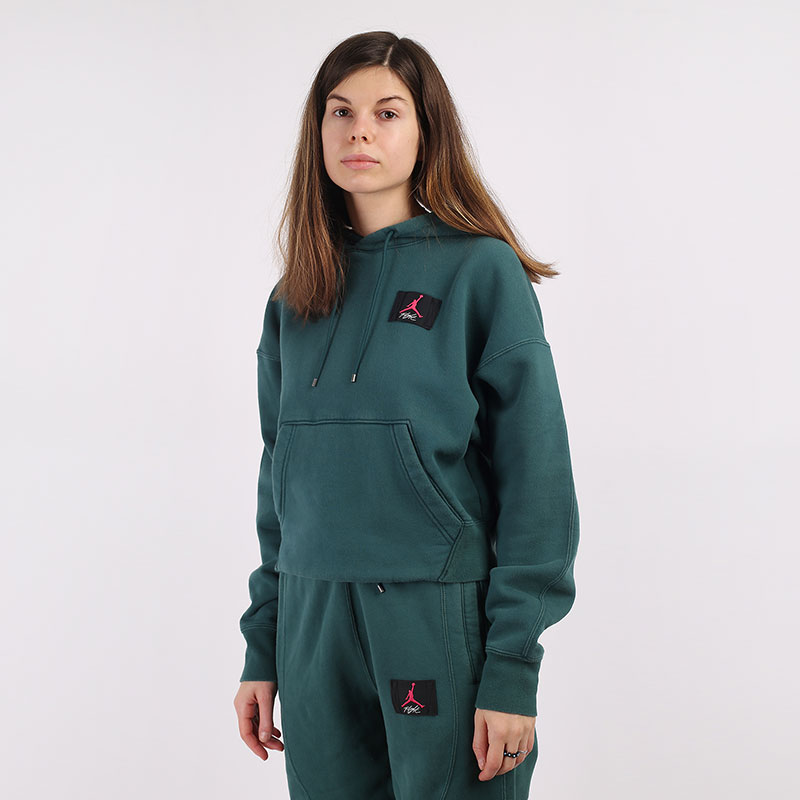 женская зеленая толстовка Jordan Flight Fleece Pullover Hoodie CV7737-300 - цена, описание, фото 1