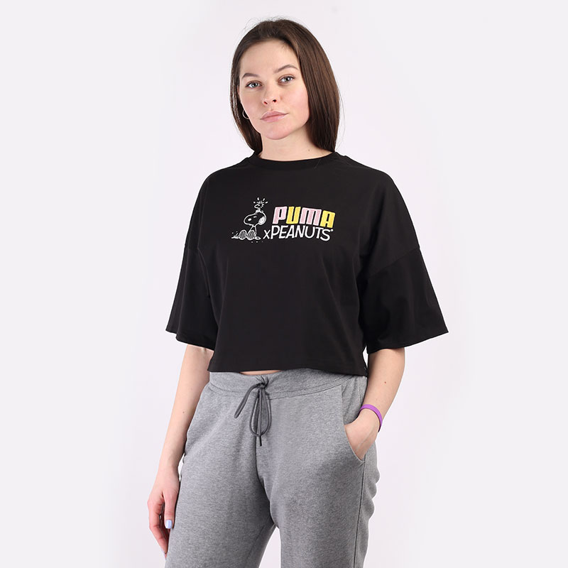 женская черная футболка PUMA x Peanuts Tee 53115801 - цена, описание, фото 1