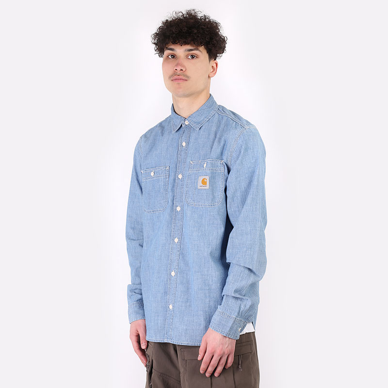 мужская голубая рубашка Carhartt WIP L/S Clink Shirt I029185 - цена, описание, фото 1