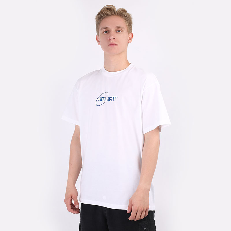 мужская белая футболка Carhartt WIP S/S Orbit T-Shirt I029928-white/blue - цена, описание, фото 1
