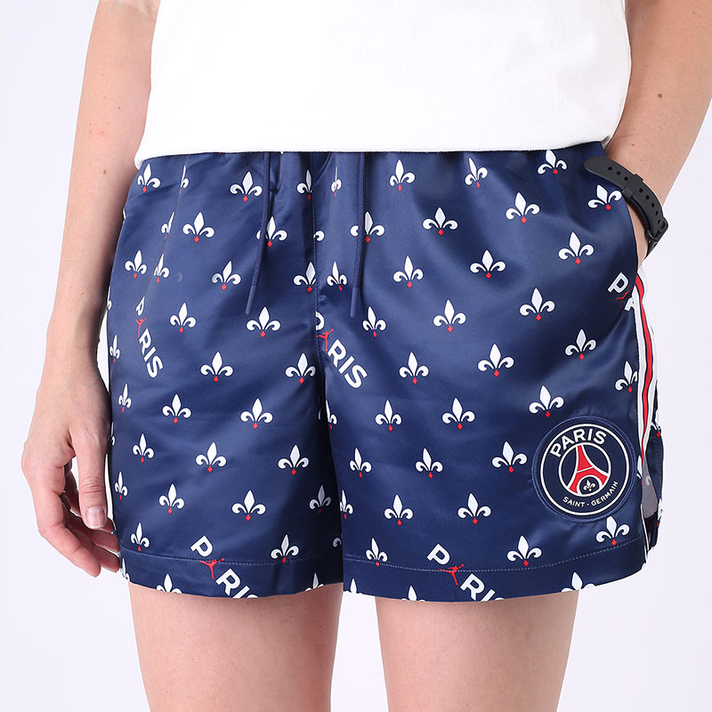 женские синие шорты  Jordan Paris Saint-Germain Women's Printed Shorts DC3821-410 - цена, описание, фото 1