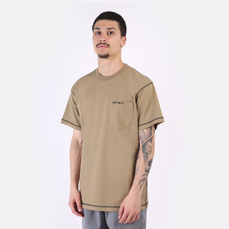 мужская бежевая футболка Carhartt WIP S/S Nazka Pocked T-Shirt I029597-tanami/blk - цена, описание, фото 1