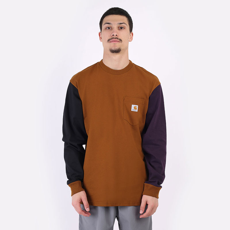 мужская коричневая футболка Carhartt WIP L/S Triple Pocket T-Shirt I029593-tawny/blk/dark - цена, описание, фото 3
