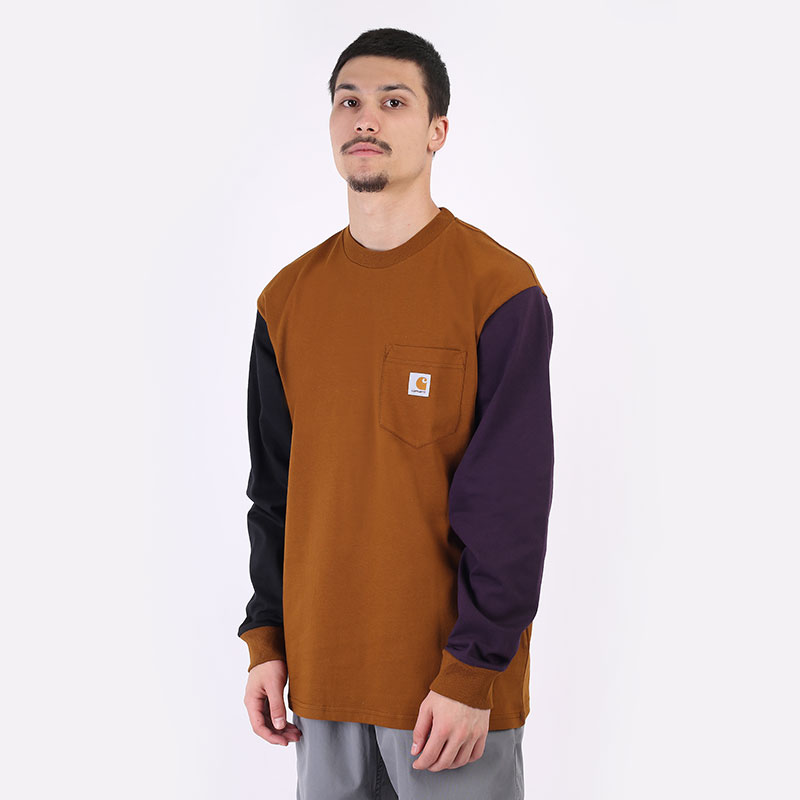 мужская коричневая футболка Carhartt WIP L/S Triple Pocket T-Shirt I029593-tawny/blk/dark - цена, описание, фото 1