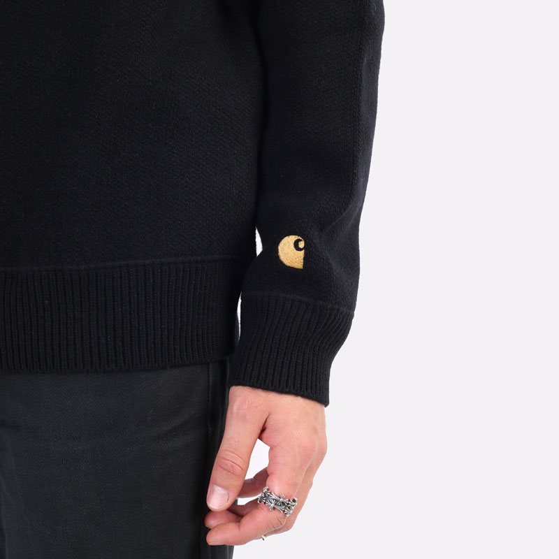 мужской черный свитер Carhartt WIP Chase Sweater I028362-black/gold - цена, описание, фото 2