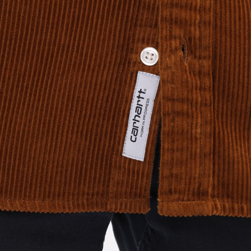 мужская коричневая рубашка Carhartt WIP L/S Triple Madison Cord Shirt I029480-tawny blk/dark ir - цена, описание, фото 4