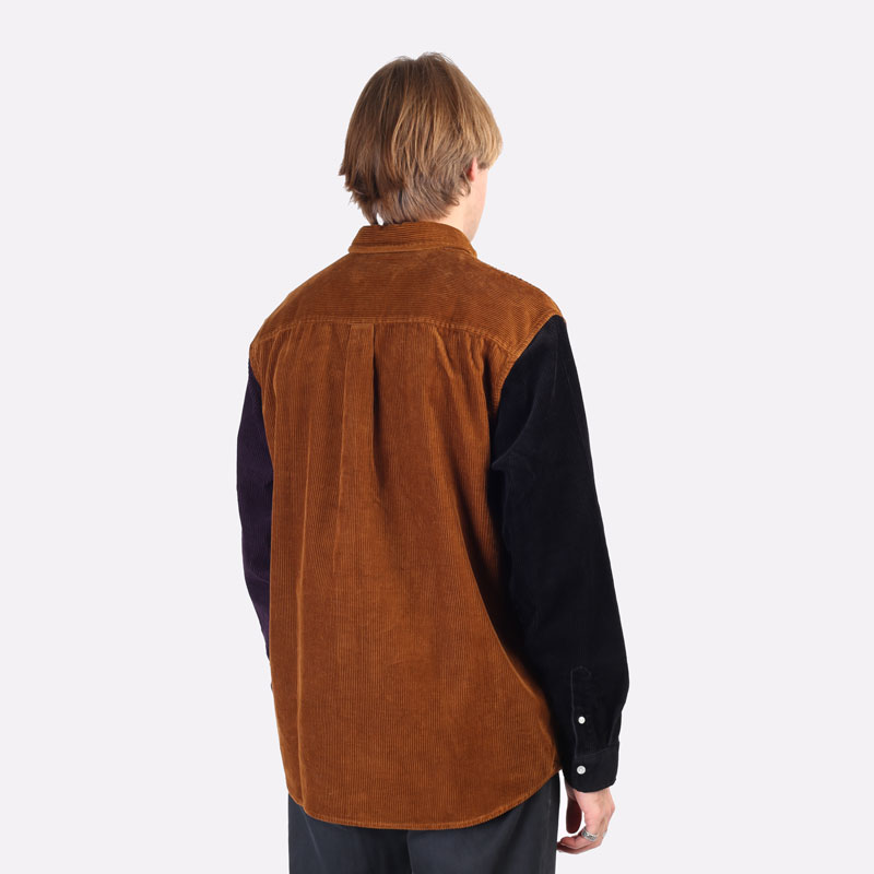 мужская коричневая рубашка Carhartt WIP L/S Triple Madison Cord Shirt I029480-tawny blk/dark ir - цена, описание, фото 5