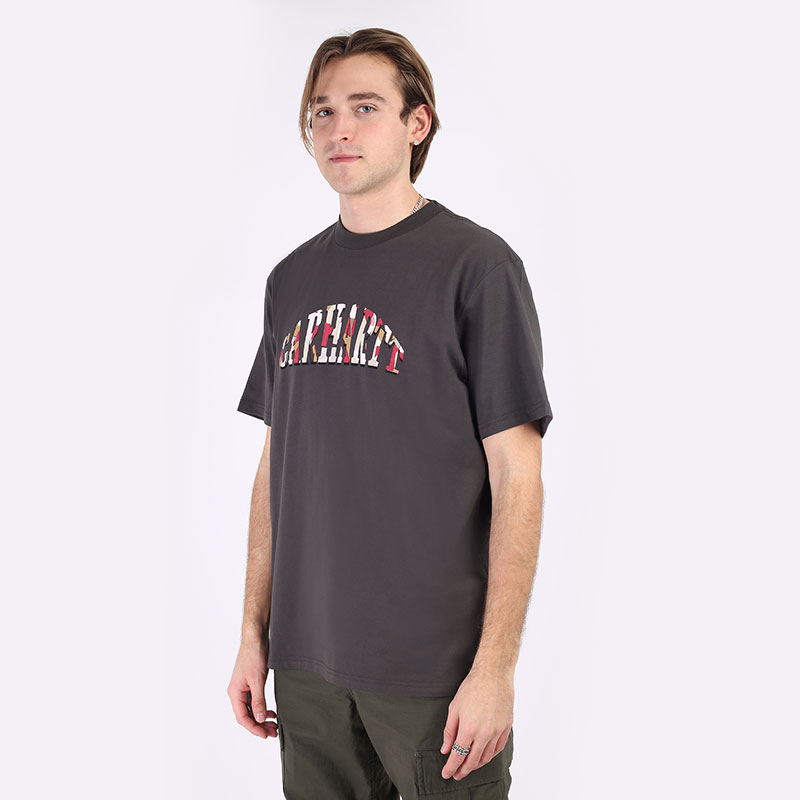 мужская коричневая футболка Carhartt WIP S/S Dome Script T-Shirt I029981-stormcloud - цена, описание, фото 1