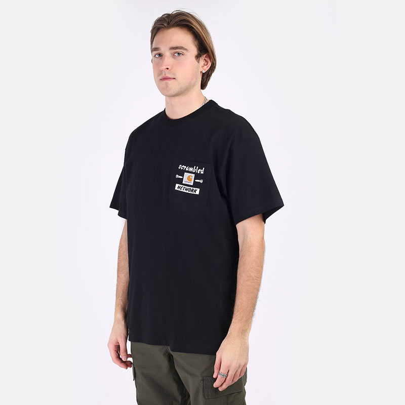 мужская черная футболка Carhartt WIP S/S Scramble Pocket T-Shirt I029983-black/white - цена, описание, фото 1