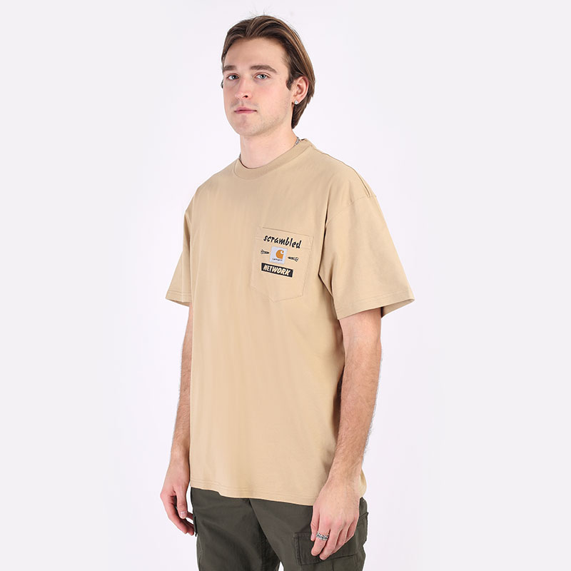 мужская бежевая футболка Carhartt WIP S/S Scramble Pocket T-Shirt I029983-brown/black - цена, описание, фото 1