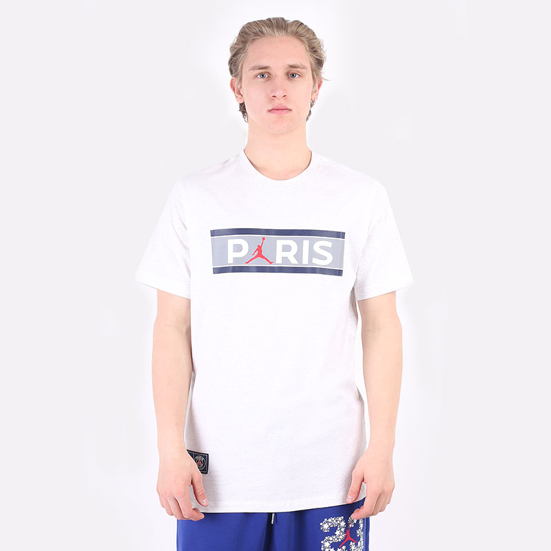 мужская серая футболка Jordan Paris Saint-Germain Wordmark Tee DB6510-051 - цена, описание, фото 1