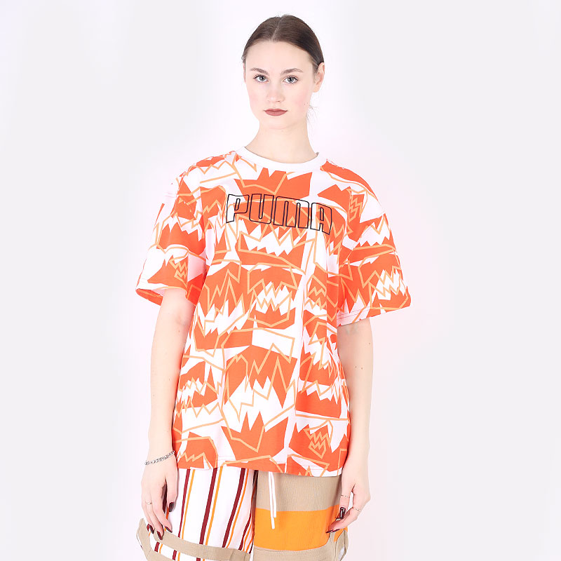 женская оранжевая футболка PUMA Swish Tee AOP 53424301 - цена, описание, фото 1