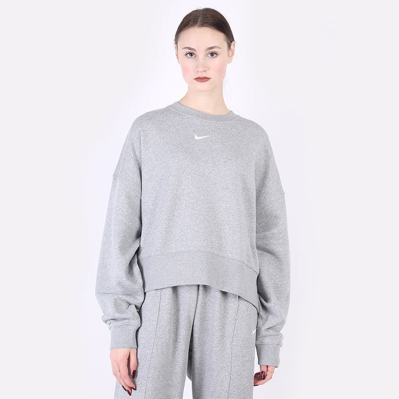 женская серая толстовка Nike Oversized Fleece Crew Sweatshirt DJ7665-063 - цена, описание, фото 1