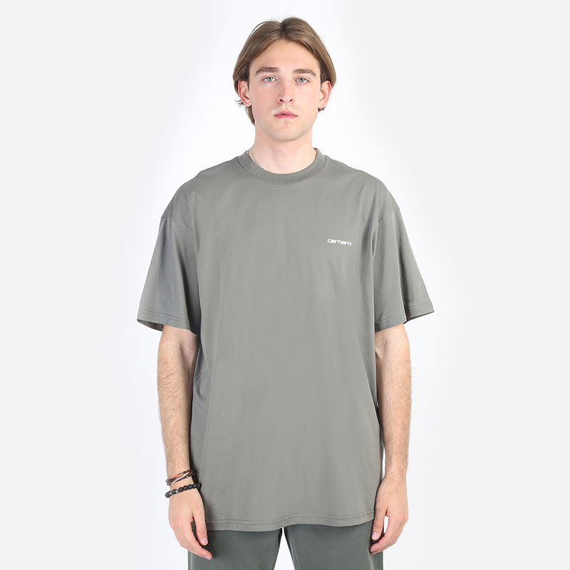 мужская зеленая футболка Carhartt WIP S/S Nils T-Shirt I030111-thyme/white - цена, описание, фото 1