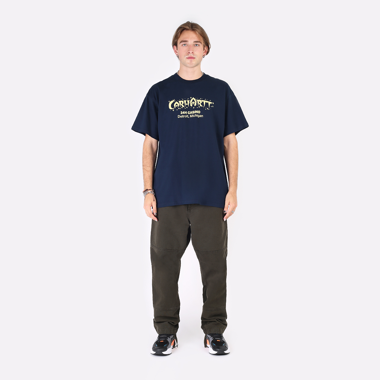 мужская синяя футболка Carhartt WIP S/S Casino T-Shirt I030171-mizar/soft yellow - цена, описание, фото 3