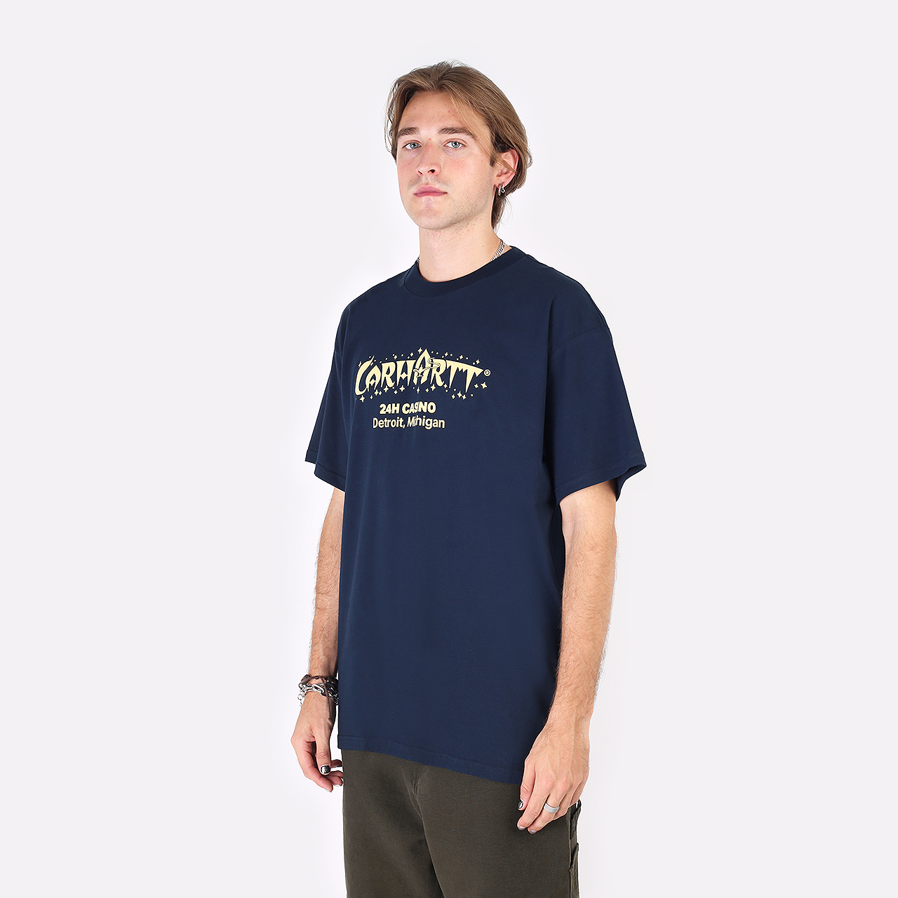 мужская синяя футболка Carhartt WIP S/S Casino T-Shirt I030171-mizar/soft yellow - цена, описание, фото 4