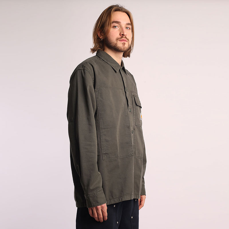 мужская зеленая рубашка Carhartt WIP L/S Charter Shirt I030765-garment dyed - цена, описание, фото 3