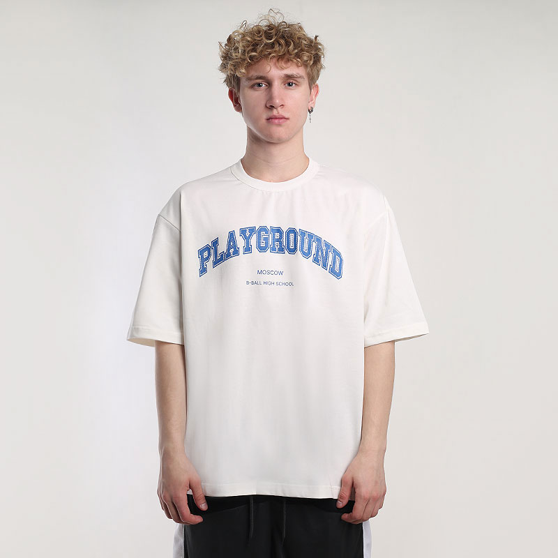 мужская бежевая футболка PLAYGROUND B-Ball High School Tee PG milky tee - цена, описание, фото 1