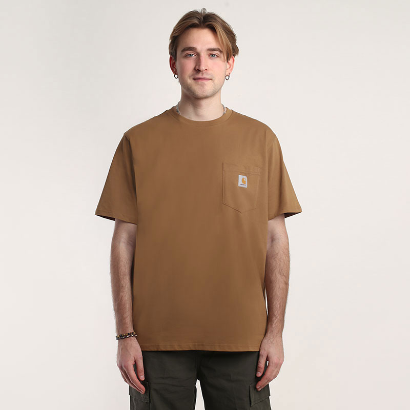 мужская коричневая футболка Carhartt WIP  S/S Pocket T-Shirt I030434-jasper - цена, описание, фото 1