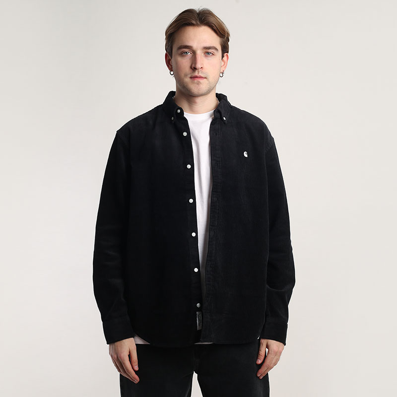 мужская черная рубашка Carhartt WIP L\S Madison Cord Shirt I029958-black/wax - цена, описание, фото 1