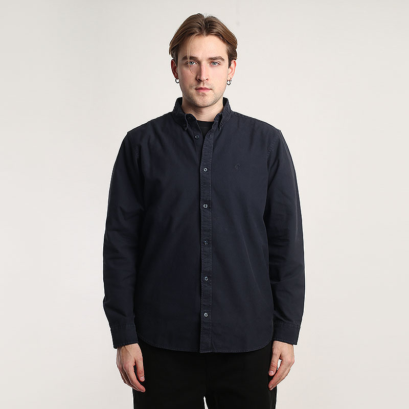 мужская синяя рубашка Carhartt WIP L/S Bolton Shirt I030238-dark navy - цена, описание, фото 1