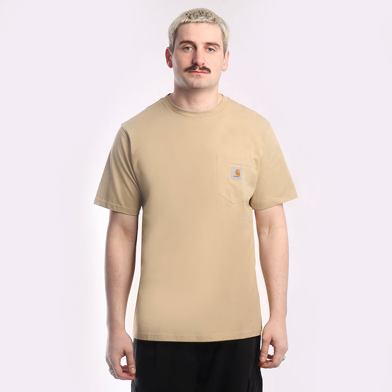 мужская бежевая футболка Carhartt WIP S/S Pocket T-Shirt I030434-ammonite - цена, описание, фото 1