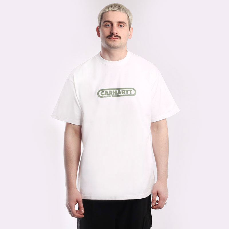 мужская белая футболка Carhartt WIP S/S Fuse Script T-Shirt I031766-wht/dlr green - цена, описание, фото 1