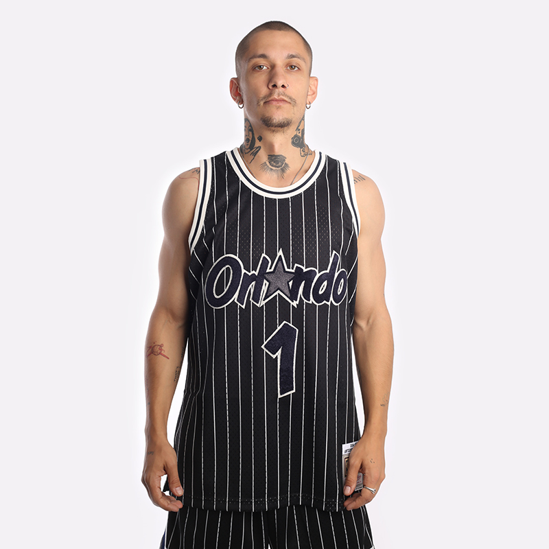 мужская черная майка Mitchell and ness Chenille Swingman OMA94PHABLCK - цена, описание, фото 1