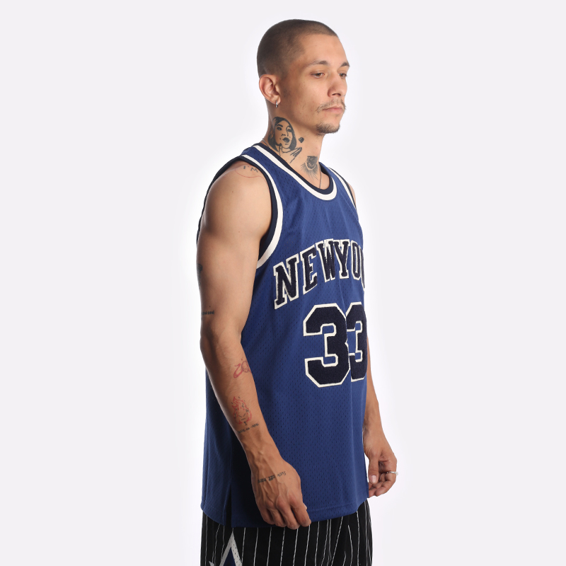 мужская синяя майка Mitchell and ness Chenille Swingman NYK91PEWBLUE - цена, описание, фото 3