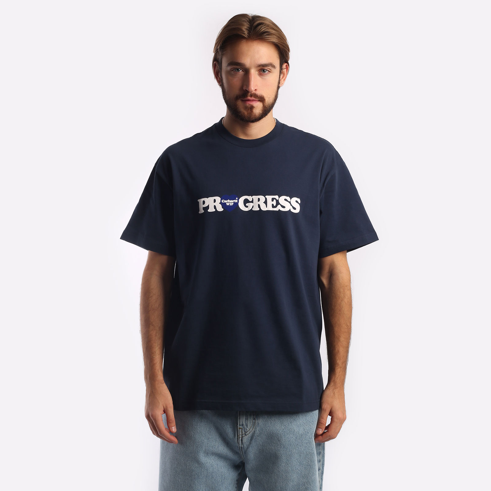 мужская футболка Carhartt WIP S/S I Heart Progress T-Shirt  (I032378-blue)  - цена, описание, фото 1