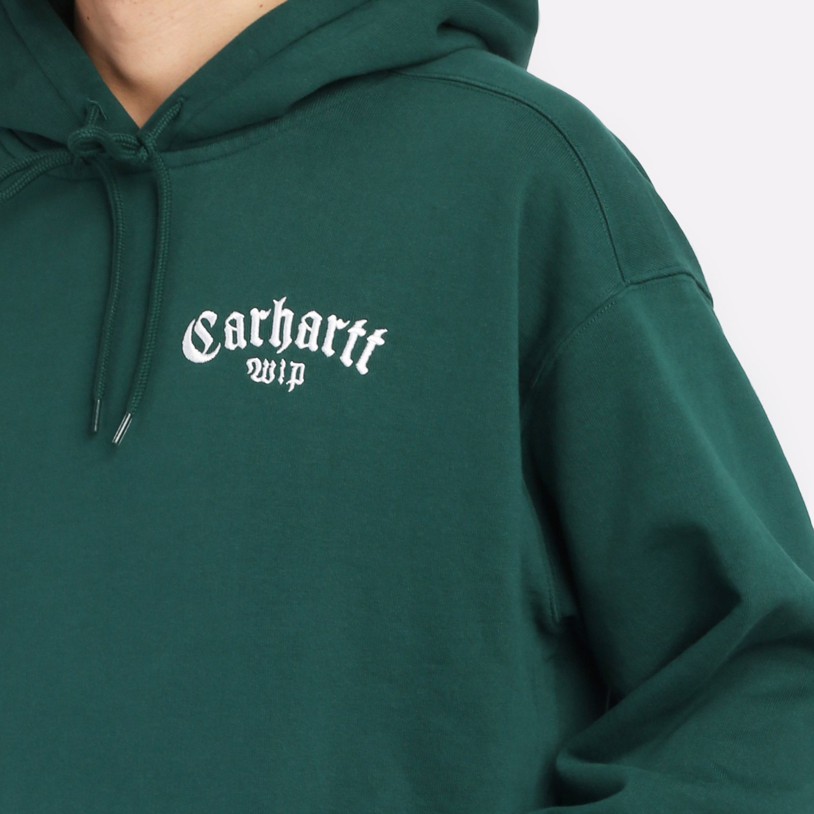 мужская толстовка Carhartt WIP Hooded Onyx  Script Sweat  (I032865-chervil/white)  - цена, описание, фото 5