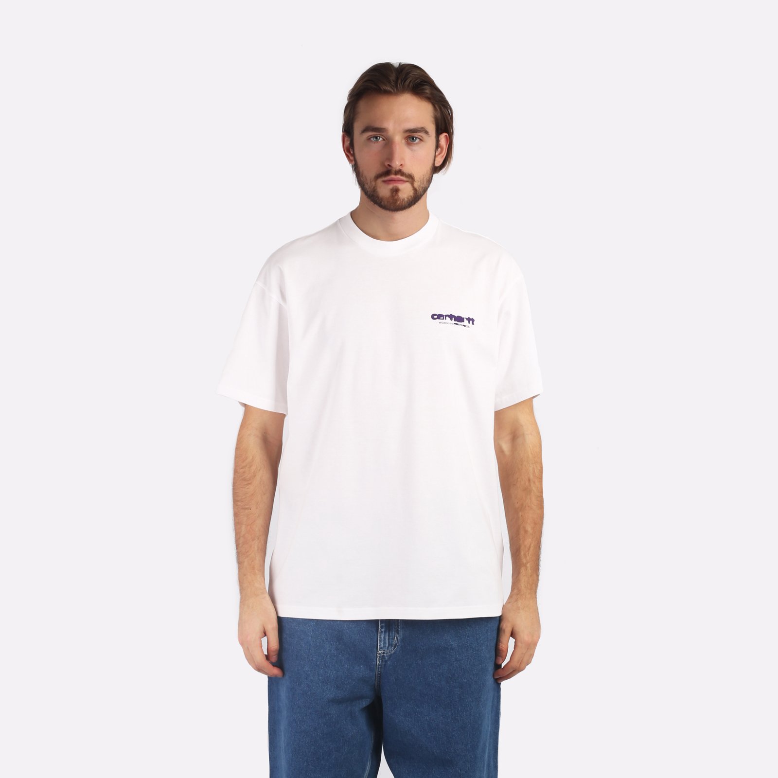 мужская белая футболка Carhartt WIP S/S Ink Bleed T-Shirt I032878-white/tyrian - цена, описание, фото 1