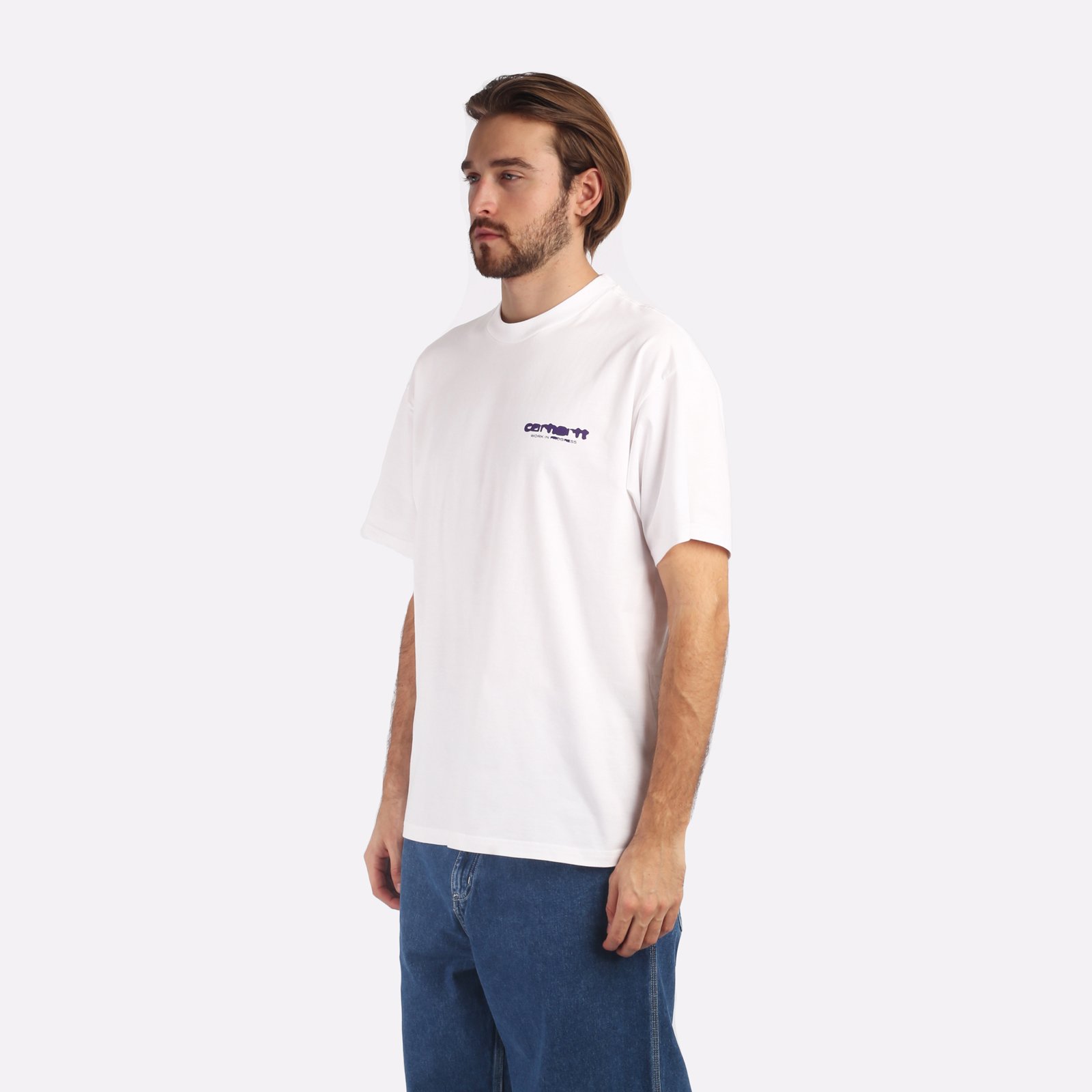 мужская белая футболка Carhartt WIP S/S Ink Bleed T-Shirt I032878-white/tyrian - цена, описание, фото 3