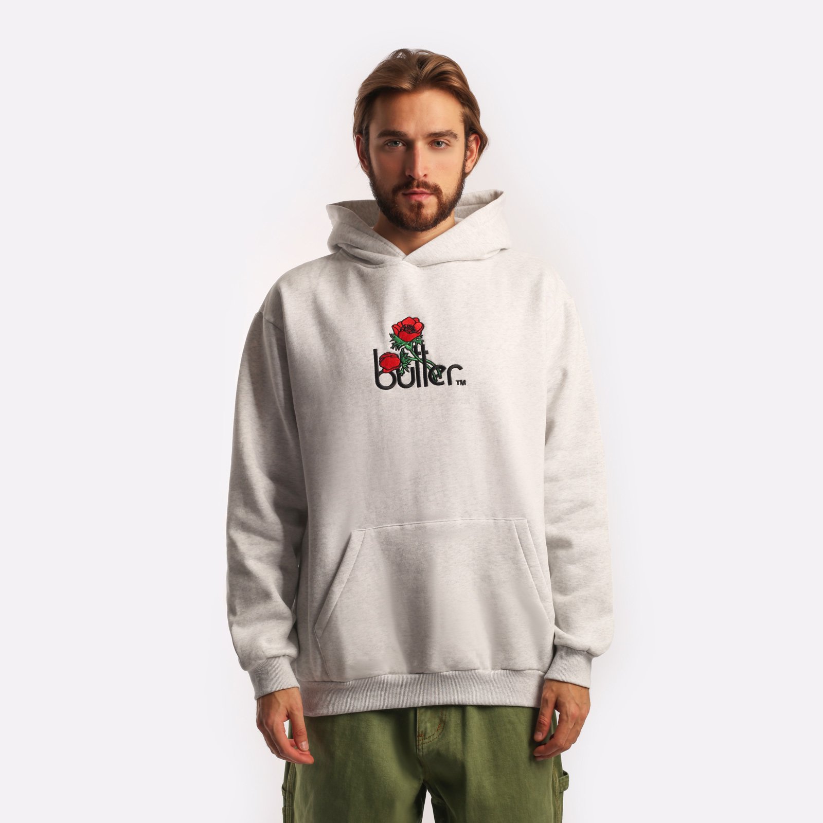 Мужская мужская толстовка Butter Goods Butter Goods Windflowers Embroidered (HOOD ASH GREY)  - цена, описание, фото 1
